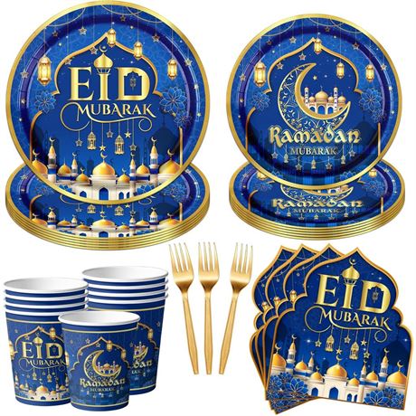 100PCS 2 in 1 Ramadan Eid Mubarak Tableware Eid Al Adha Decorations Disposable