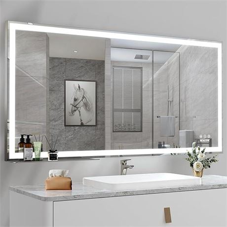 48" x 24" LED Mirror for Bathroom with Front Light, Smart Lighted Bathroom