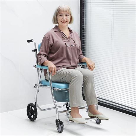 OasisSpace Folding Shower Commode Wheelchair - 300lbs Bedside Commode with