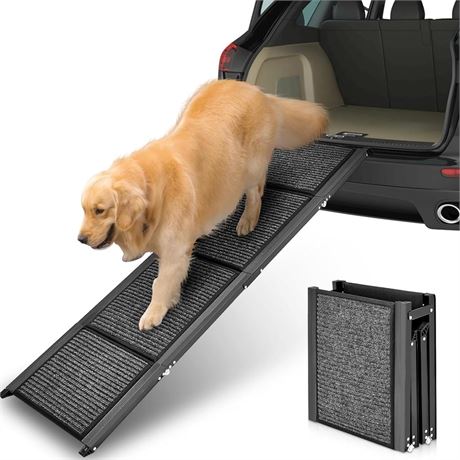 62" Dog Ramp for Car, Foldable Large Dog Car Ramp with Anti-Slip Rug Surface,