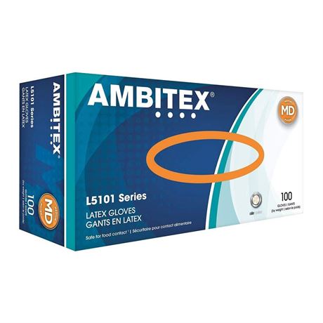 Tradex L5101-MD Ambitex Medium Powdered Latex Gloves - 100 / BX 4 boxes of 100