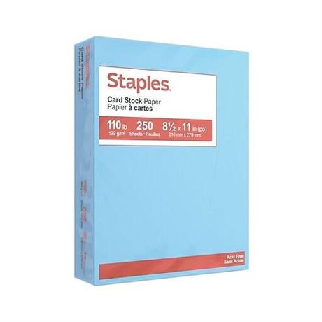 Staples Cardstock Paper 110 Lbs 8.5  X 11  Blue 250/Pack (49702)