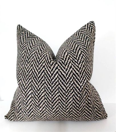 Black Pillow Cover, Large Herringbone Pillow, Black Wool Sofa Pillow.