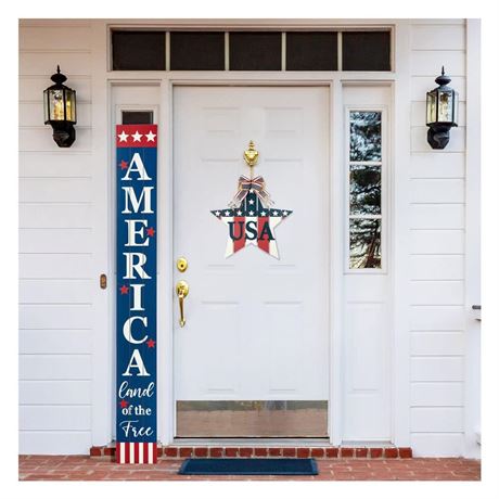 Glitzhome 60"H Wooden Patriotic Porch Sign, Patriot's Day Decoration Americana
