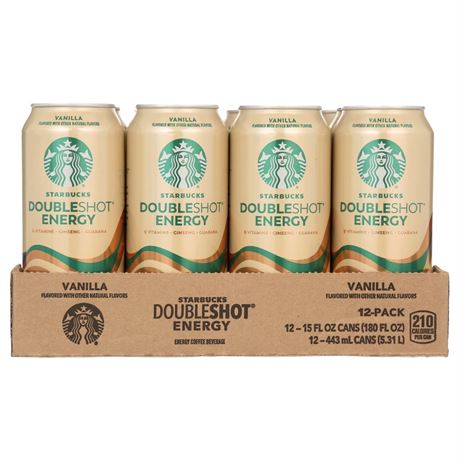 Starbucks Doubleshot Energy Vanilla, Strong Coffee Drink with 225 mg Caffeine,