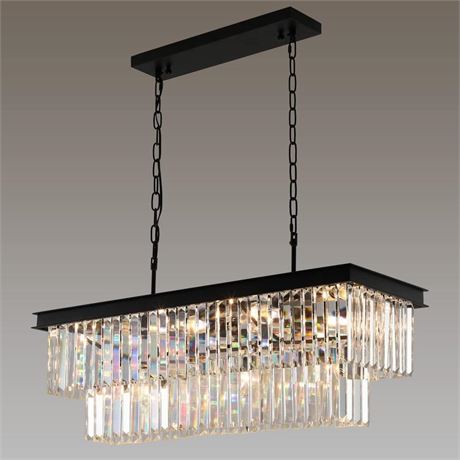 Crystal Chandeliers for Dining Room 11-Light Black Modern Chandelier Rectangle