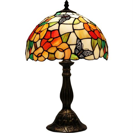 WERFACTORY Tiffany Table Lamp Bedside Pink Stained Glass Lamp Butterfly Style