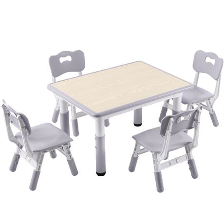 Kids Study Table and Chairs Set, Height Adjustable Toddler Table and Chair Set