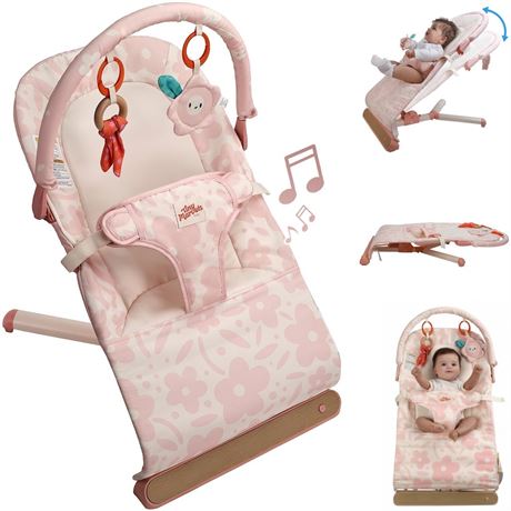 Tiny Marvels Baby Bouncer, 3-Point Harness Baby Bouncer Seat for Newborn