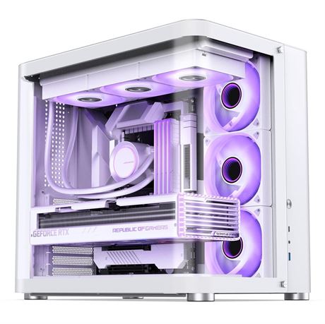 JONSBO TK-2 White ATX Mid-Tower Pc Case,Hyperboloid Glass Design, Separated