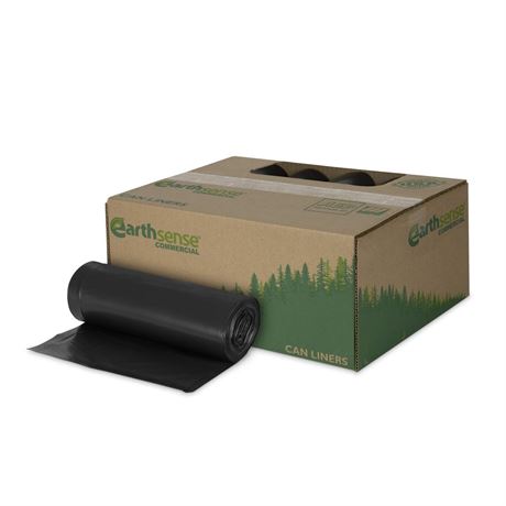 Earthsense Commercial RNW6050 Can Liner, 55-60 gal, 1.25 mil, 38 x 58, Black