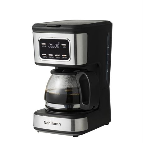 5-Cup Programmable Coffee Maker - Reusable Filter, Clear Water Level Indicator,