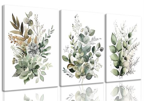 Bwodke Botanical Wall Art Plant Floral Watercolor Poster Canvas Prints Set of 3