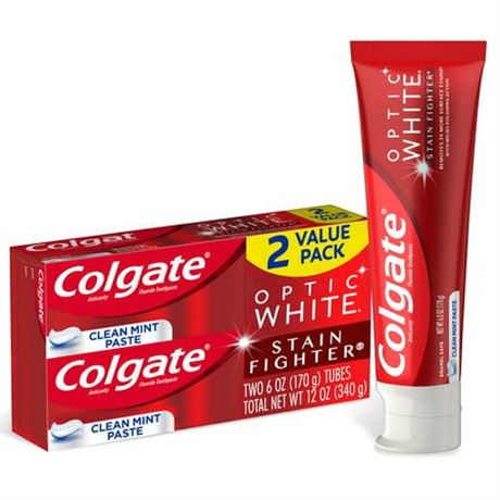 2 Pack Colgate Optic White Stain Fighter Teeth Whitening Toothpaste Pack  Clean