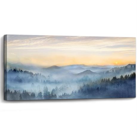 Wall Decor for Living Room Sunrise Misty Forest Print Picture Paintings Wall