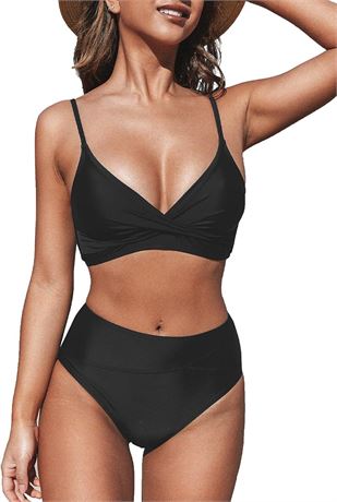 CUPSHE Women's Bikini Sets Two Piece Swimsuit High Waisted V Neck Twist Front