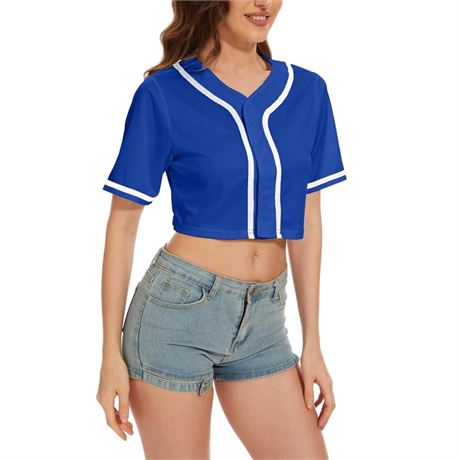 Women's Cropped Baseball Jersey Button T Shirt V Neck Casual Sports Solid Color