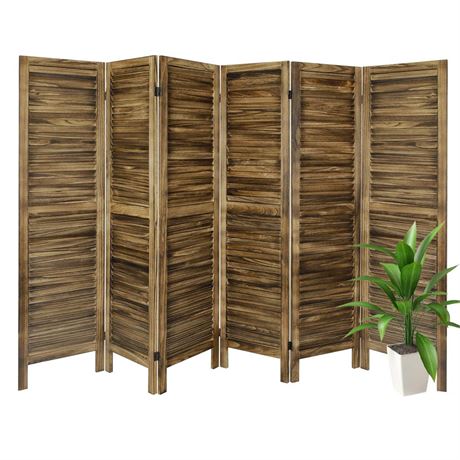 ECOMEX Room Divider 6 Panel with Louvered Design, 5.6ft Tall Wood Partition