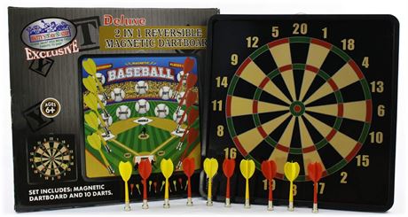 Deluxe 2-in-1 Reversible Magnetic Dartboard (Dart Board) with 10 Darts,
