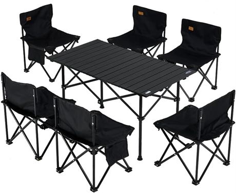 Camping Folding Chair and Table Set,Portable Picnic Table with Seats for More