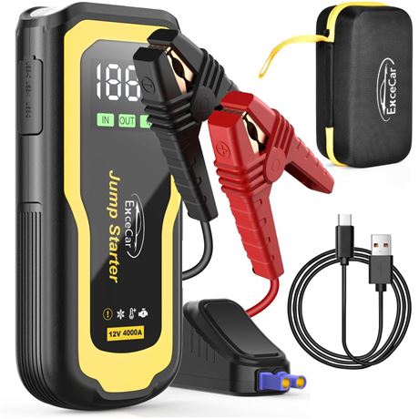 Car Battery Jump Starter - 4000A Jump Starter Battery Pack Up to All Gas and