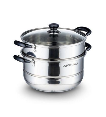 Supor 2-Tier Stainless Steel Steamer Pot with Glass Lid  7.6QT Large  for