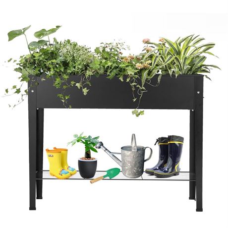 Piksedo Raised Garden Bed, Elevated Planter Metal Plant Box with Legs Standing