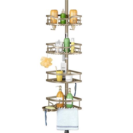 HAMITOR Corner Shower Caddy Tension Pole: Rustproof 4-Tier Bathroom Organizer