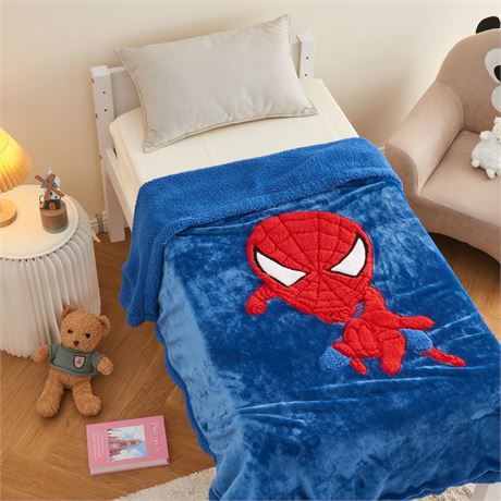 Kids Blanket 3D Anime Embroidered Sherpa Fleece Throw Blanket for Couch Bed