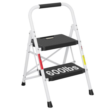BONTEC 2-Step Ladder, Folding Step Stools for Adults with Wide Anti-Slip