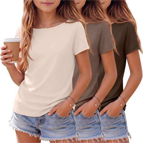 3 Pack Girls Shirts Short Sleeve Tops 5-14Y Teen Summer T Shirts Crewneck Cute