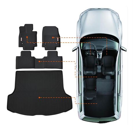 TESSON Black Floor Mats Accessories 2 Row Liners Set & Cargo Liners Custom Fit