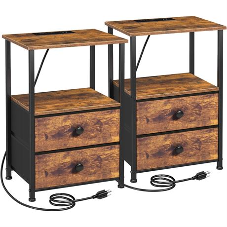 LOAKEKEL Nightstands Set of 2, Night Stand with Charging Station, End Tables