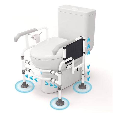 Toilet Safety Rail (350 lbs), Adjustable Toilet Safety Frame with Paper Holder