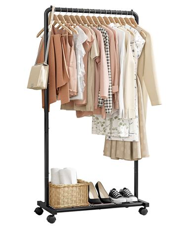 Clothes Rack - Clothing Rack with Storage Mesh Shelf & Casters, Heavy-Duty