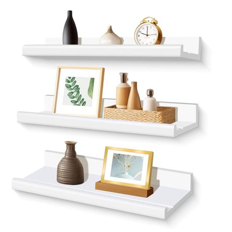 Annecy Floating Shelves Wall Mounted Set of 3, 16 Inch White Rustic Wood