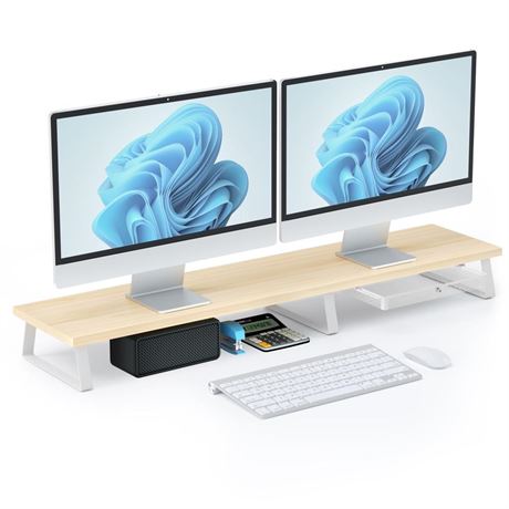 Large Dual Monitor Stand Riser - Monitor Stand for 2 Monitors, Wooden Computer