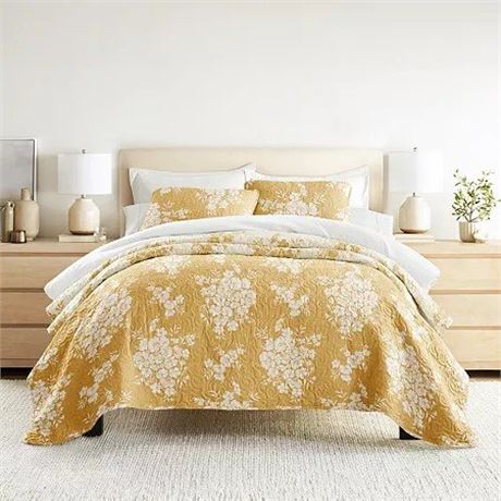 All Season 2-Piece Mustard Distressed Bouquet Microfiber Reversible Twin/TwinXL