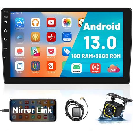 1G+32G Hikity Android Car Stereo 10.1 Inch Double Din Touch Screen Car Radio