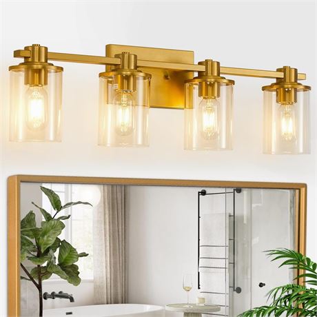 Bathroom Light Fixtures, 4-Light Brushed Gold Vanity Light, Brass Bathroom