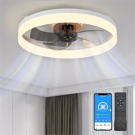 Ceiling Fans with Lights 19.7in, Low Profile Ceiling Fan Flush Mount with
