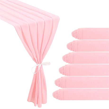 6 Pack 10Ft Pink Valentine's Day Chiffon Table Runner 29x120 Inches Sheer