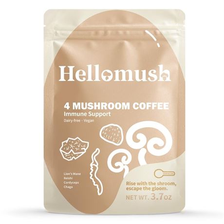 Hellomush Organic Instant Mushroom Coffee with Lions Mane, Reishi, Chaga and