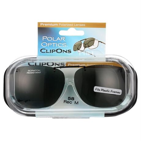 Polar Optics Unisex REC M 58 Plastic ClipOns Sunglasses Gray
