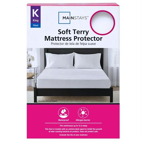 Mainstays Soft Terry Waterproof Fitted Mattress Protector, King