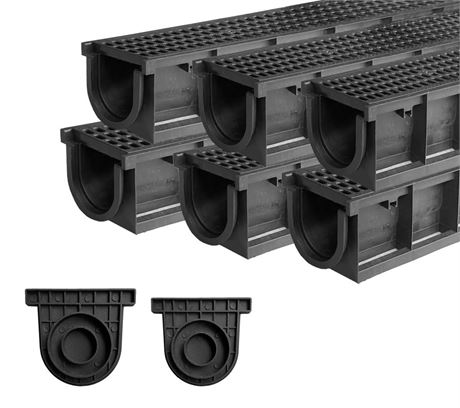 Deep Profile HDPE Trench Drain-39.4Lx6.1Wx5.5H in. Channel Drain with Grates,