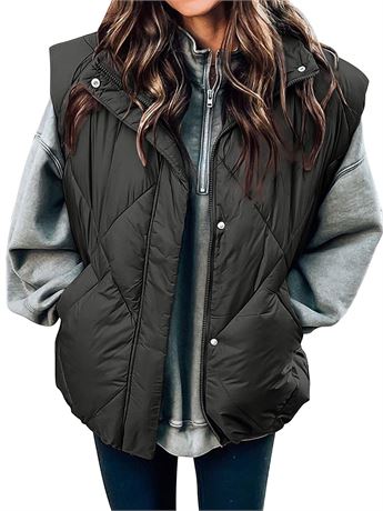 MEROKEETY Women's 2024 Winter Puffer Vest Quilted Stand Collar Zip Up Padded