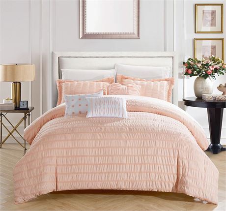 Chic Home Hadassah 6 Piece Comforter Set Striped Ruched Ruffled