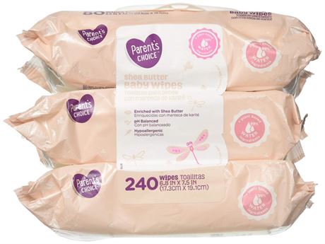 Parents Choice - Baby Wipes - Shea Butter - 3 Packs of 100 wipes