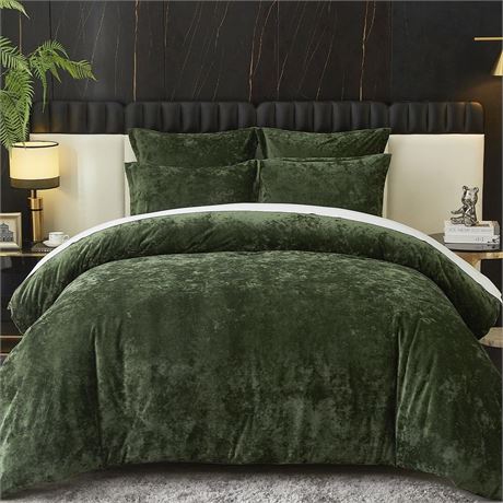 Ivellow Crushed Velvet Comforter Set Queen Green Comforter Set 5pcs Ultra Soft